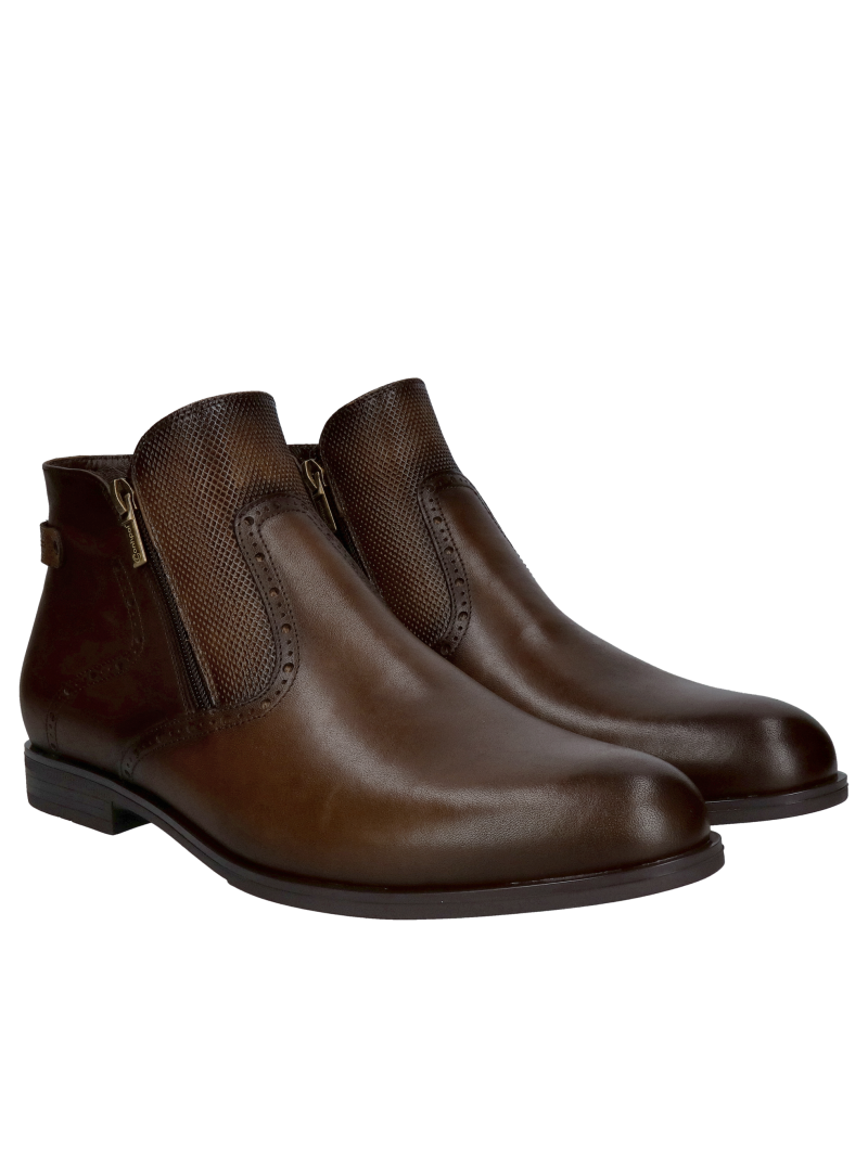 Conhpol men's boots, elegant wide-footed boots, men's winter insulated leather boots, boots with front zipper