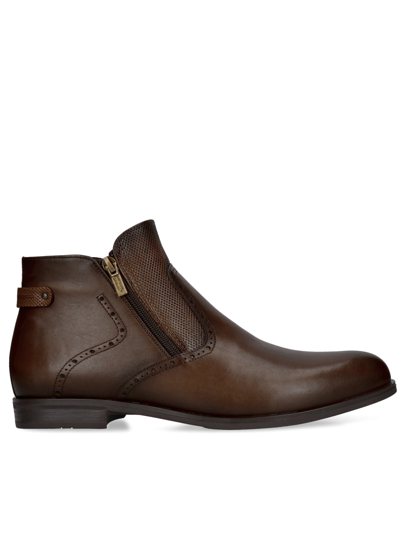 Conhpol men's boots, elegant wide-footed boots, men's winter insulated leather boots, boots with front zipper