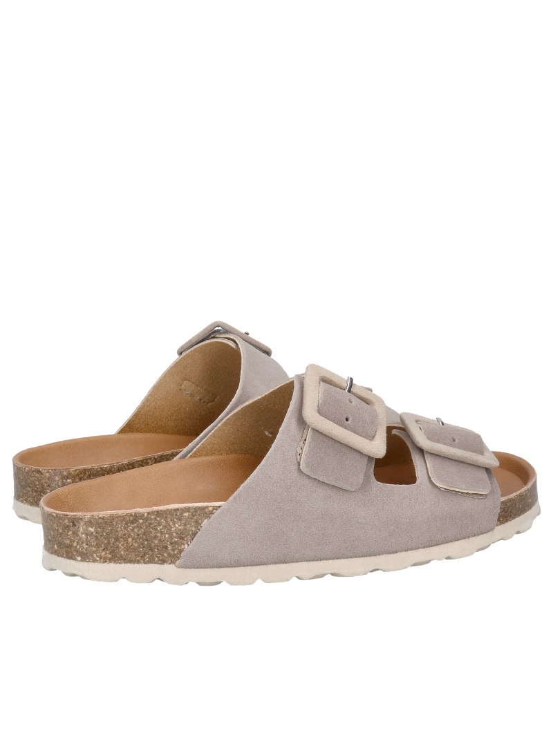 Beige women's flip-flops made of soft leather, lightweight and very comfortable