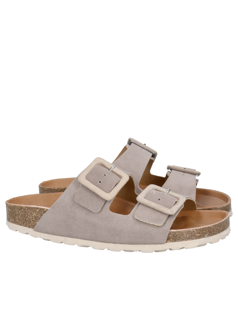 Beige women's flip-flops made of soft leather, lightweight and very comfortable