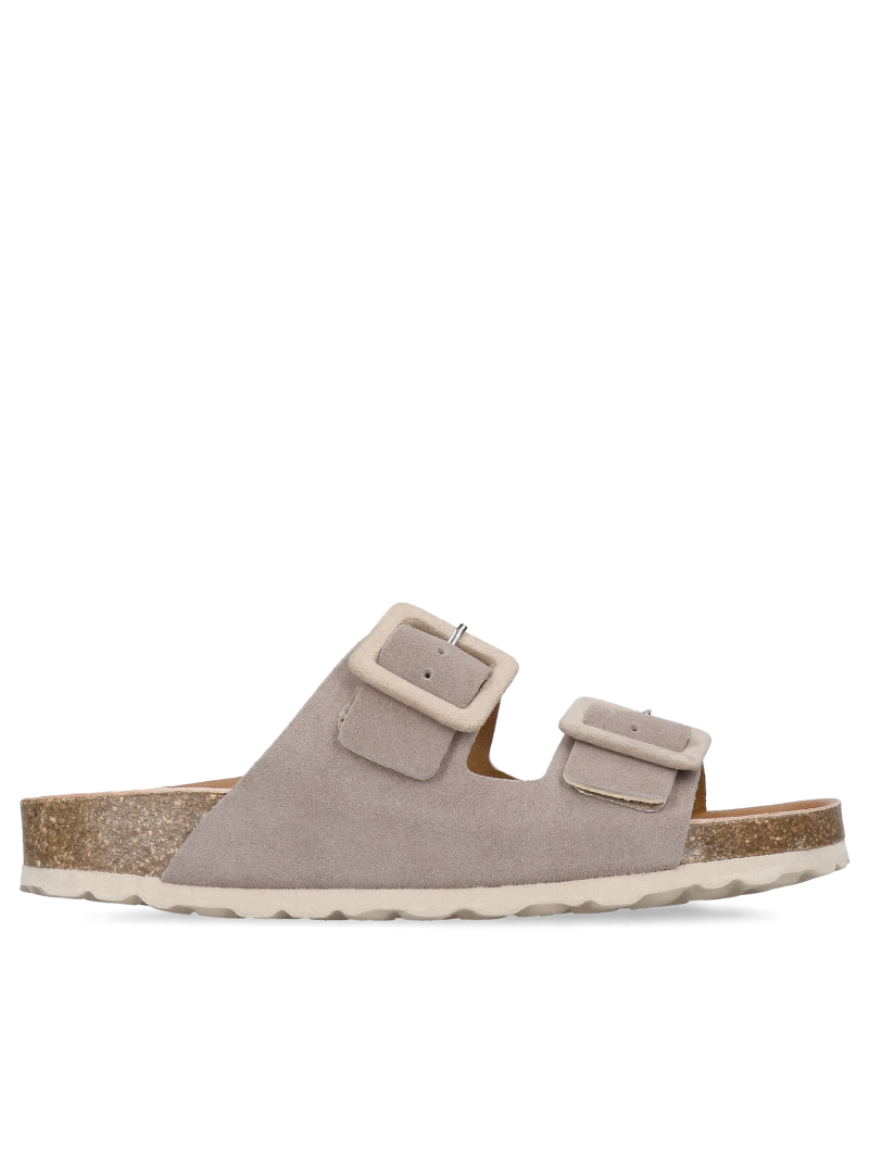 Beige women's flip-flops made of soft leather, lightweight and very comfortable