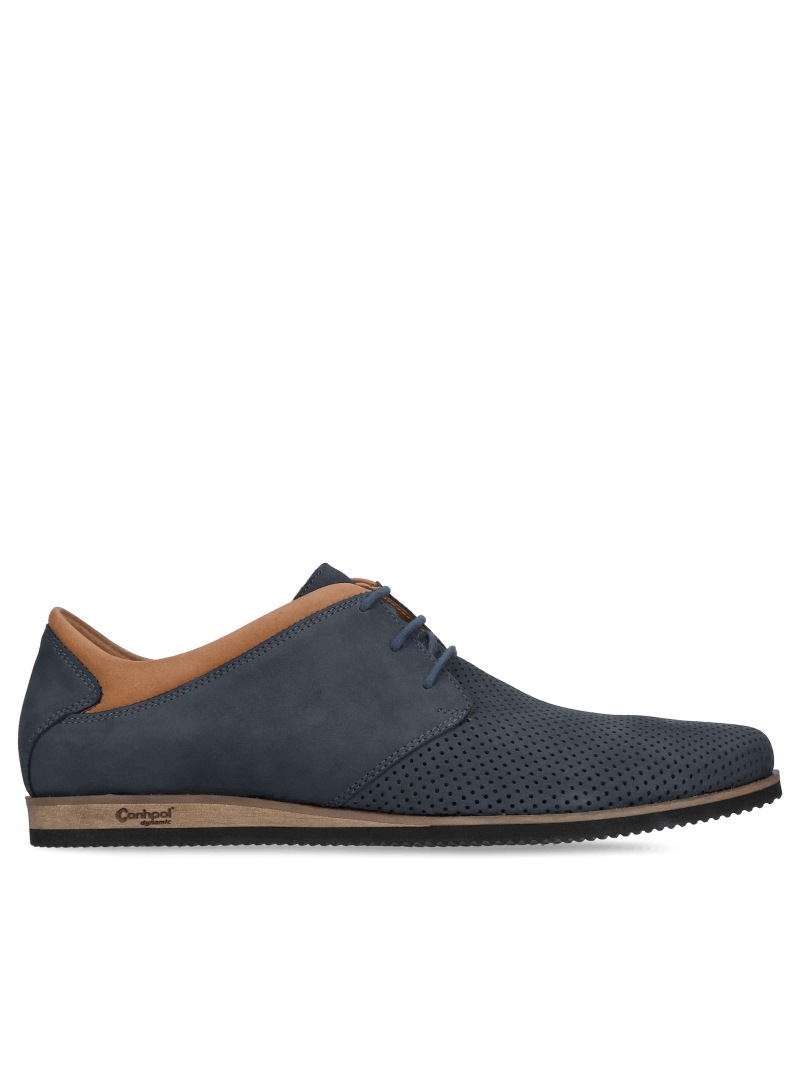 Lightweight and comfortable men's shoes, perforated and breathable, natural leather, Polish production by Conhpol