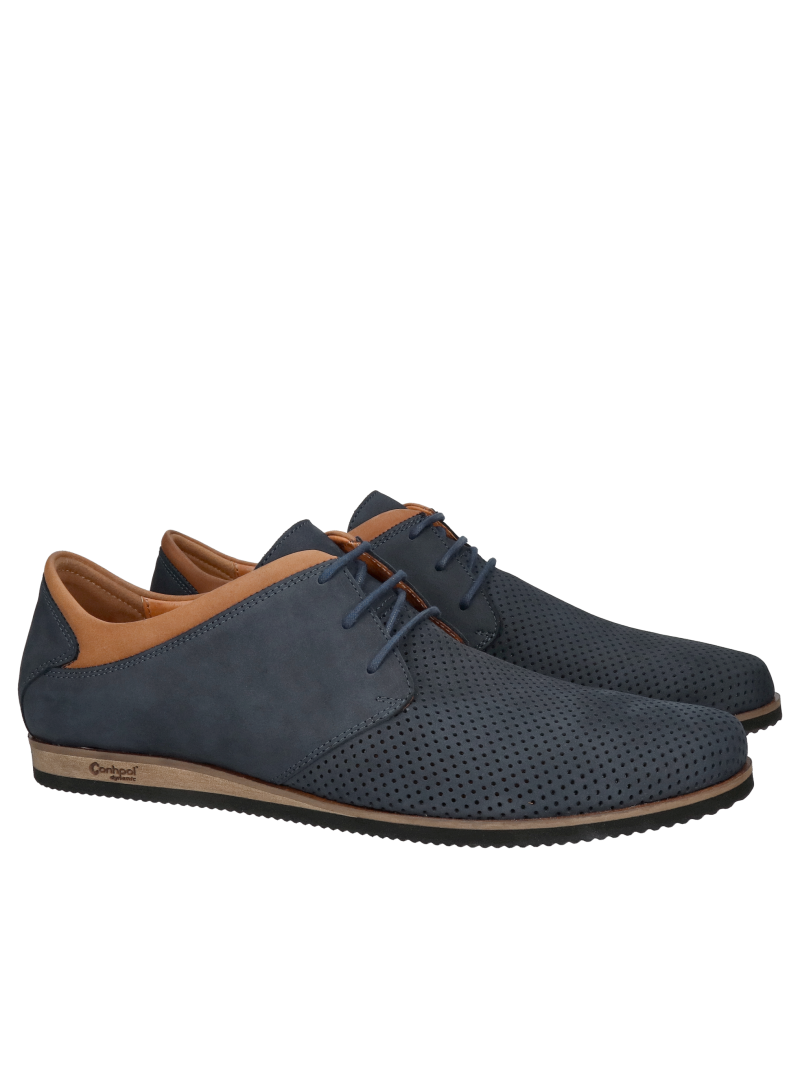 Lightweight and comfortable men's shoes, perforated and breathable, natural leather, Polish production by Conhpol
