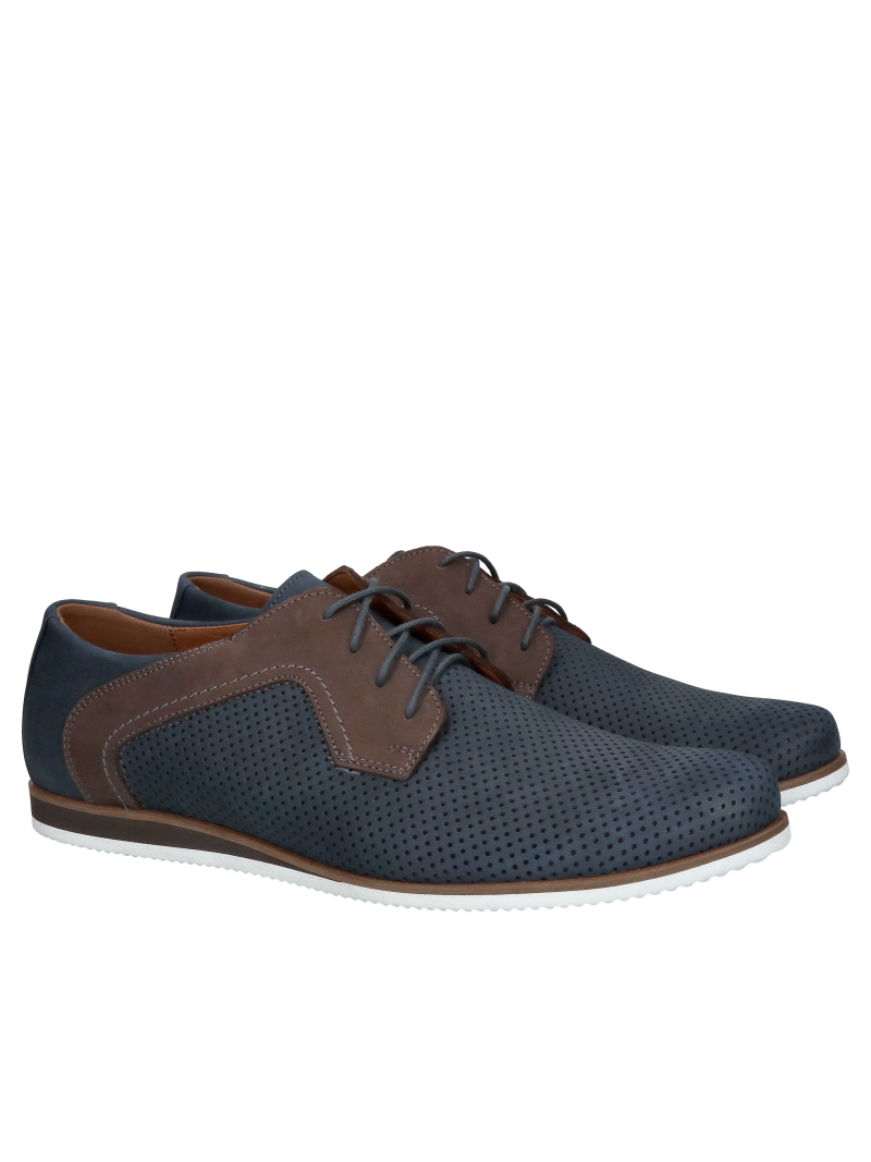 Men's spring shoes, perforated, made of natural leather, Polish production by Conhpol