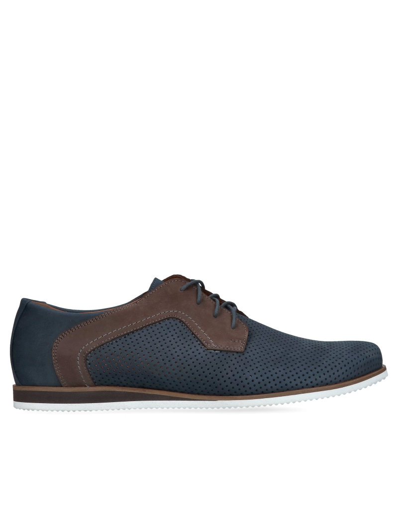 Men's spring shoes, perforated, made of natural leather, Polish production by Conhpol