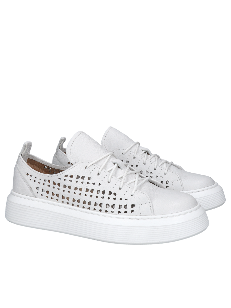 White women's sneakers with thick soles, comfortable with soft insoles, Polish manufacturer TANEX, Konopka Shoes