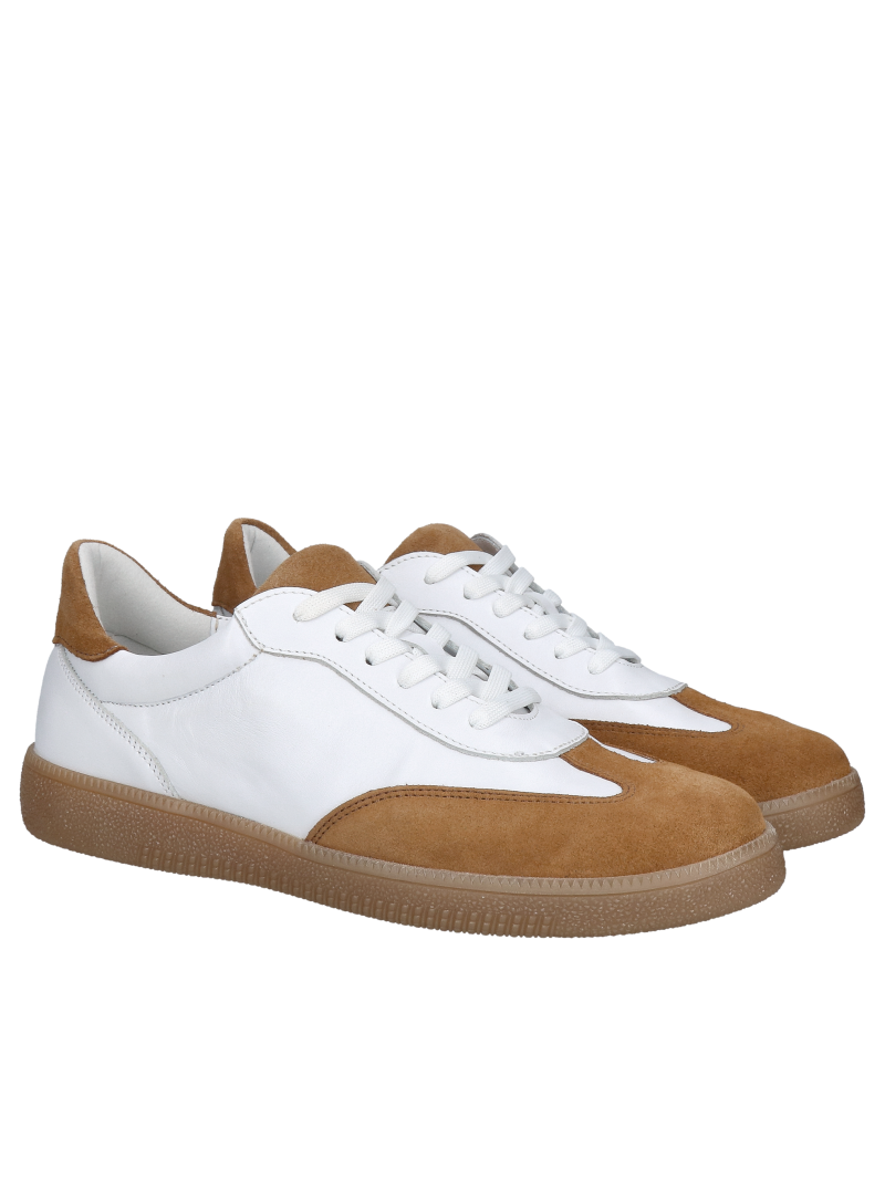 TANEX women's leather sneakers, white sports shoes, made in Poland