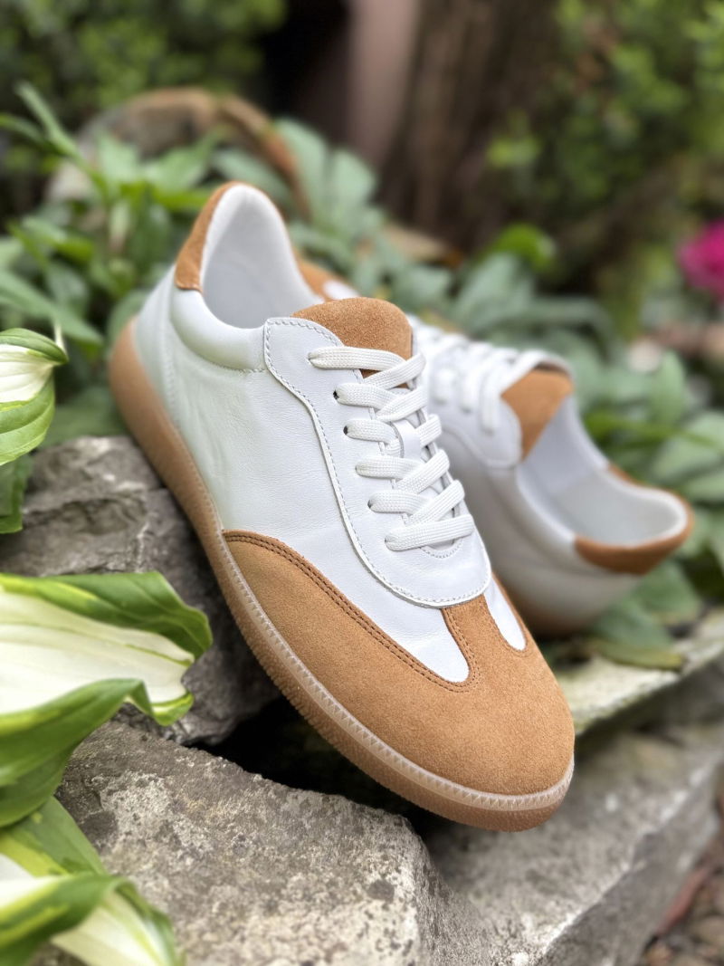 TANEX women's leather sneakers, white sports shoes, made in Poland