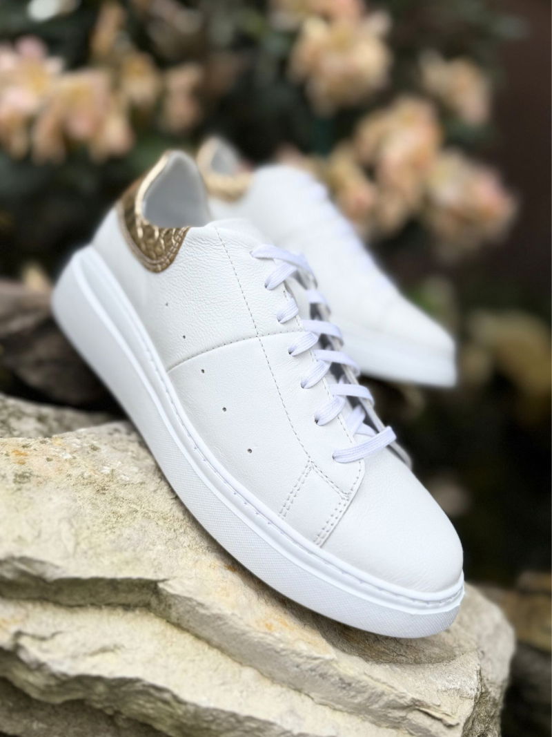 White women's sneakers with a light white sole, comfortable and soft, Konopka Shoes