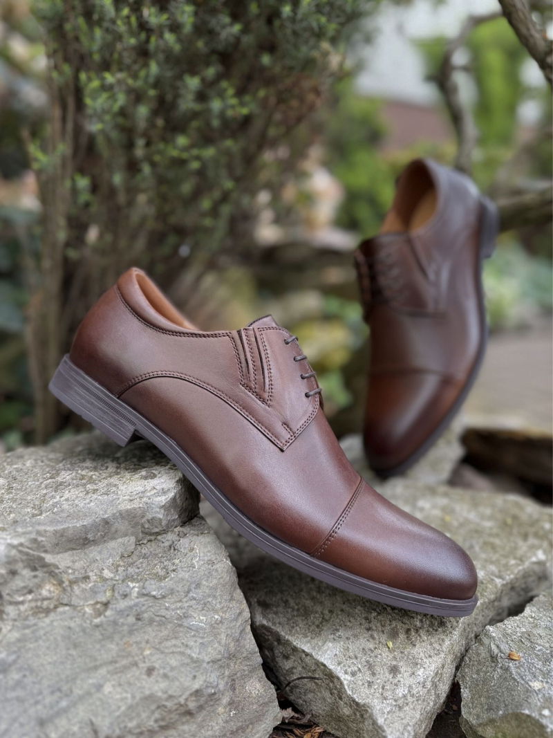 Men's elegant brown leather suit shoes, Polish manufacturer