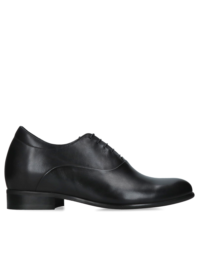 Elegant black Oxford shoes with raised heels, Polish leather shoe manufacturer Conhpol, men's dress shoes for suits