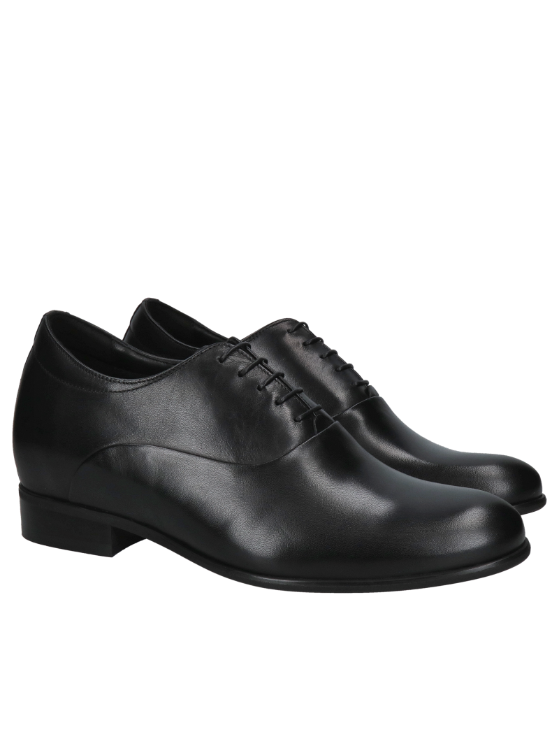 Elegant black Oxford shoes with raised heels, Polish leather shoe manufacturer Conhpol, men's dress shoes for suits