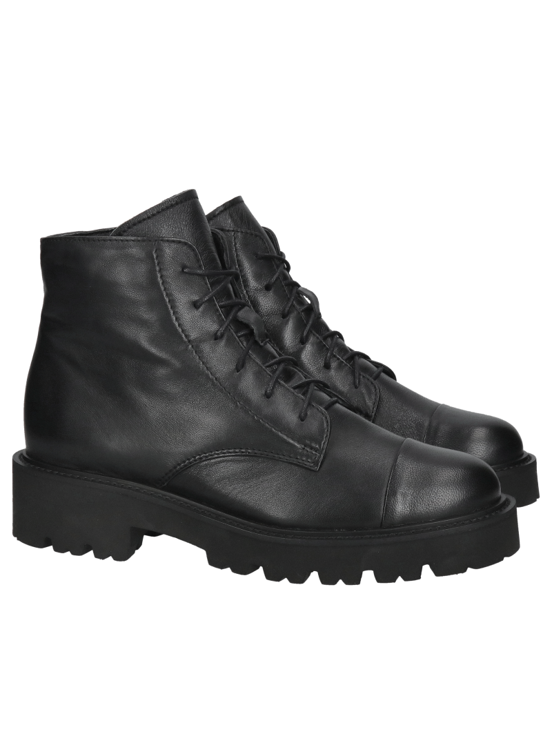 Women's boots made of black natural grain leather from a Polish manufacturer, low lacing on a lightweight sole