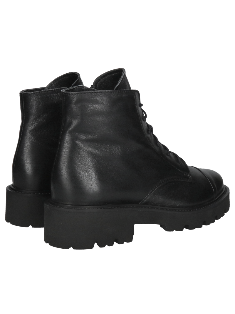 Women's boots made of black natural grain leather from a Polish manufacturer, low lacing on a lightweight sole
