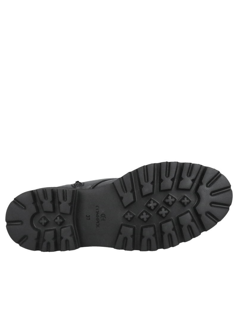 Women's boots made of black natural grain leather from a Polish manufacturer, low lacing on a lightweight sole