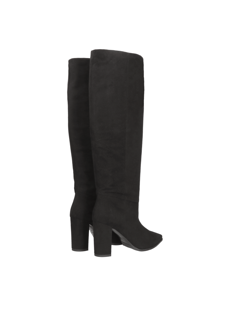 Black suede boots with a comfortable high heel and wide upper, Konopka Shoes