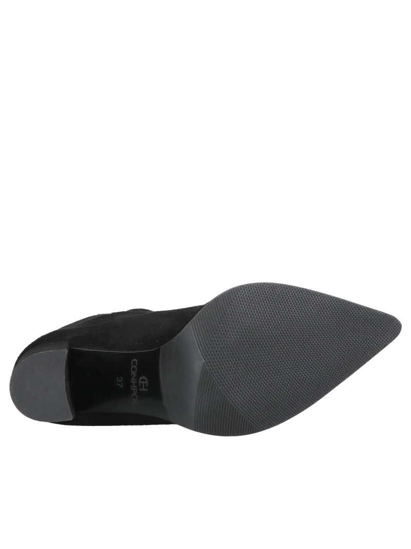 Black suede boots with a comfortable high heel and wide upper, Konopka Shoes