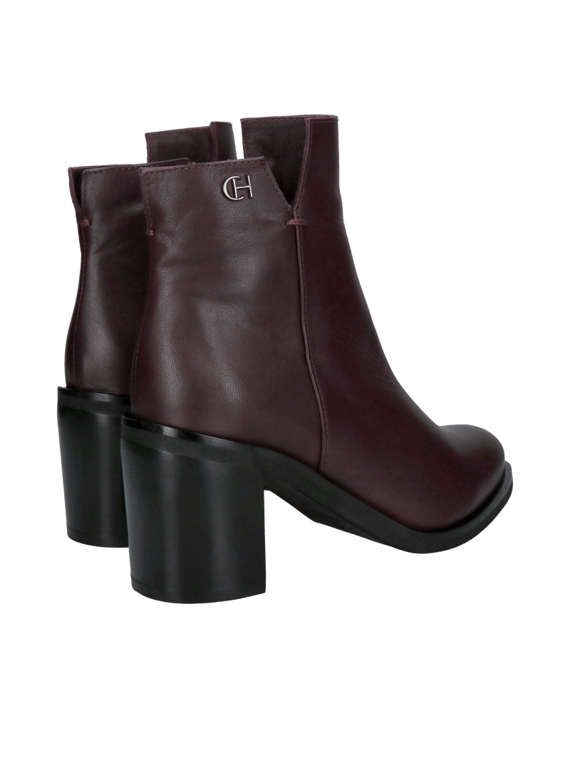 Heeled ankle boots, elegant leather boots in a dark burgundy shade of leather