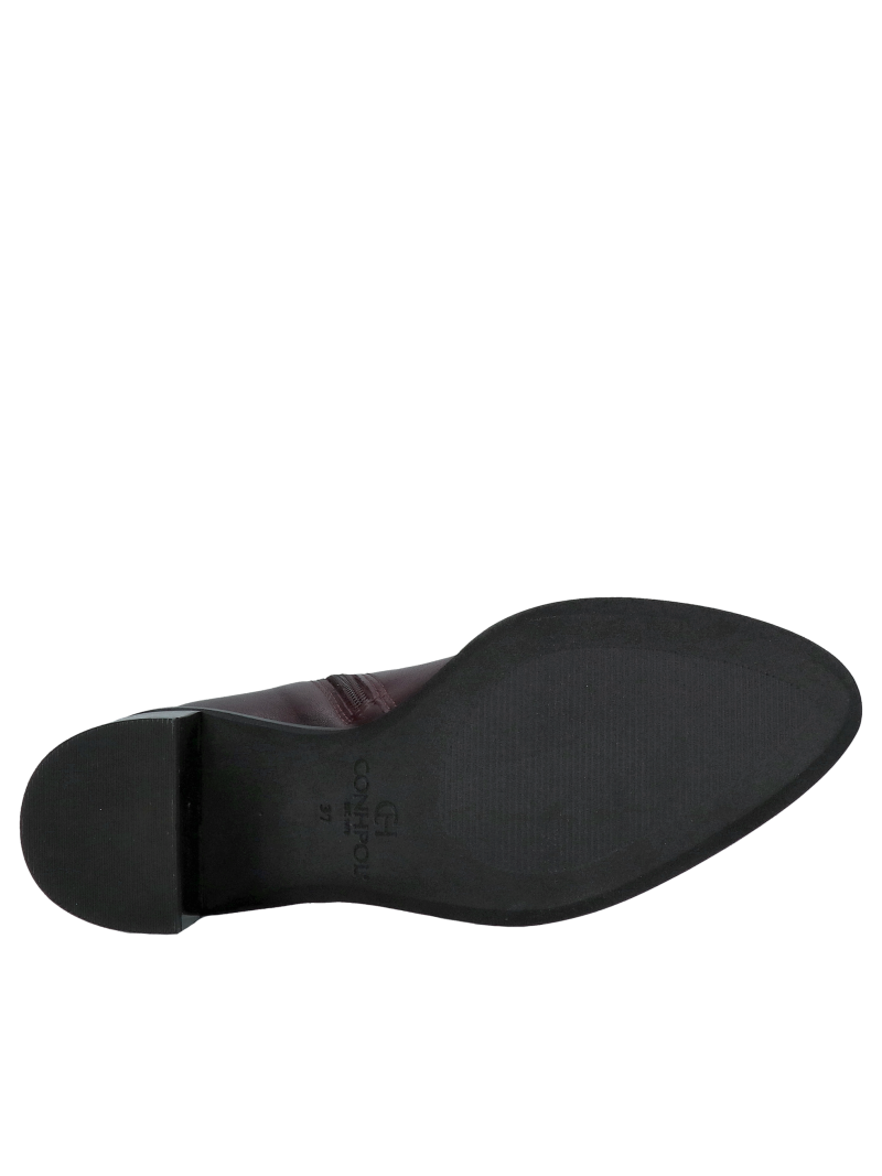 Heeled ankle boots, elegant leather boots in a dark burgundy shade of leather