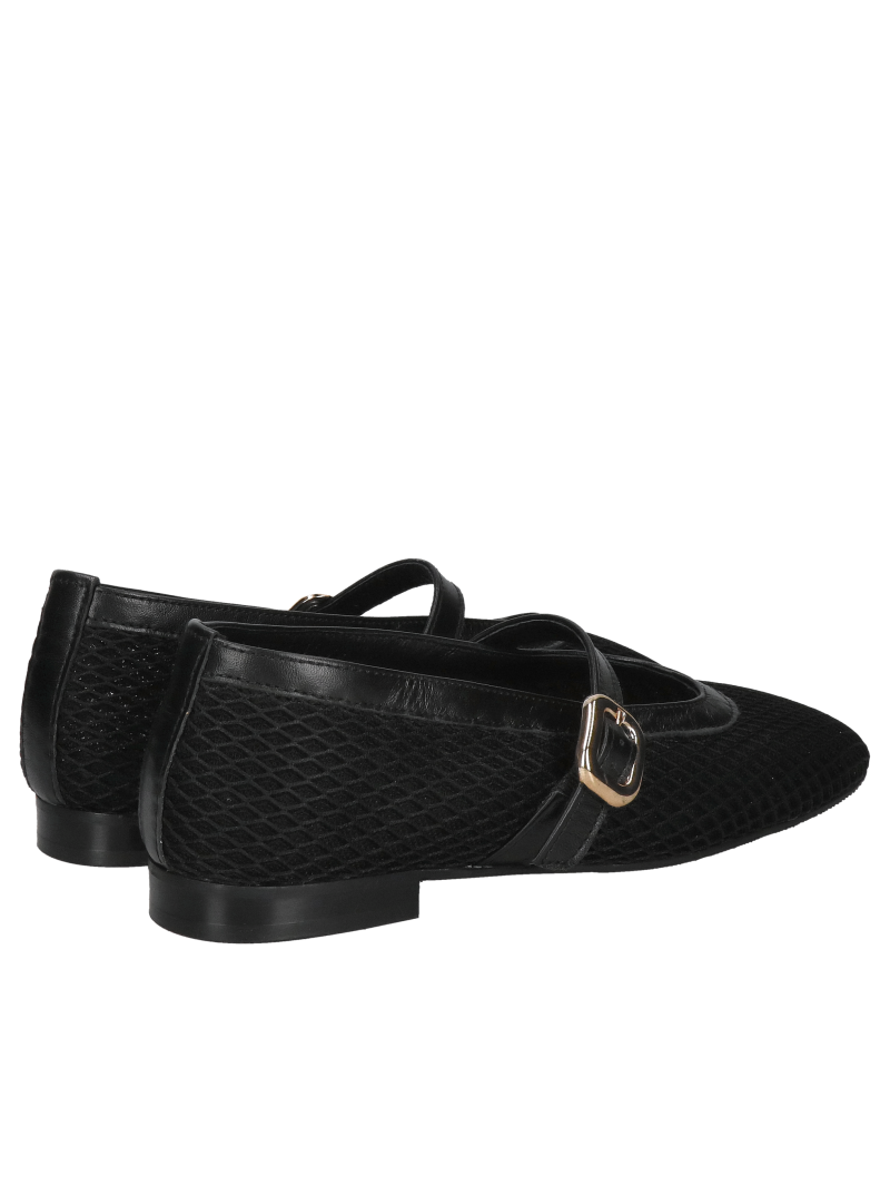 Comfortable black mesh ballerina flats with a strap, Polish manufacturer Tanex, Konopka Shoes