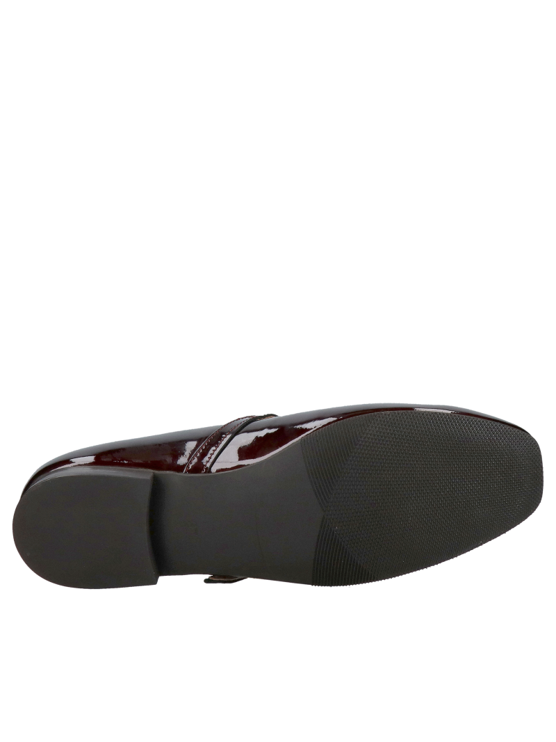 Women's leather ballerina flats, comfortable with a burgundy patent leather strap