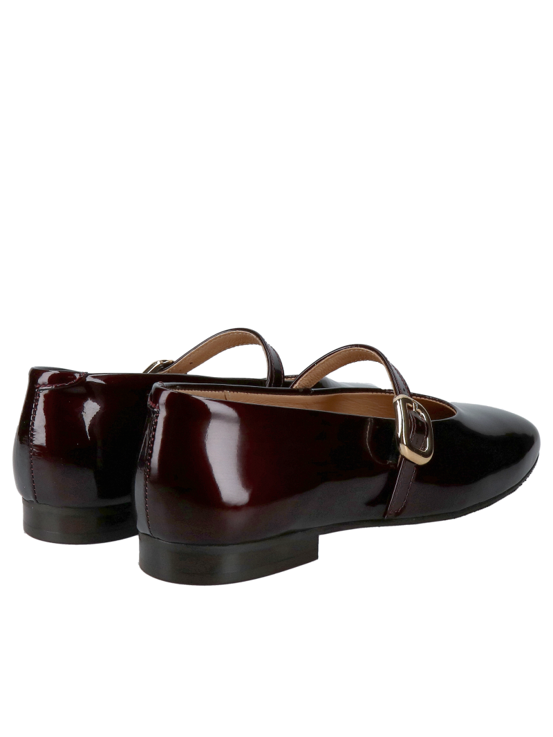 Women's leather ballerina flats, comfortable with a burgundy patent leather strap