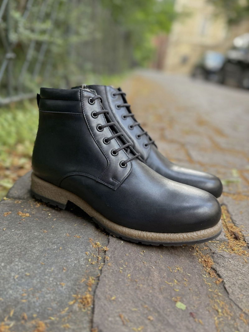 Men's winter boots, men's lace-up boots, boots with natural fur Conhpol, Konopka Shoes