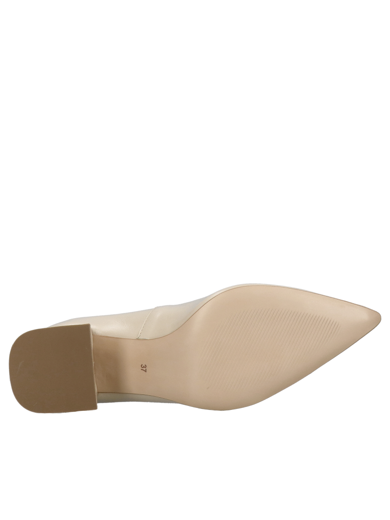 Light beige pumps with a comfortable block heel, leather from a Polish manufacturer