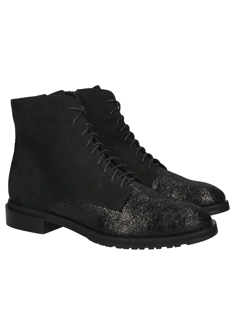 Women's leather lace-up boots, combining two leather textures, elegance and comfort in one