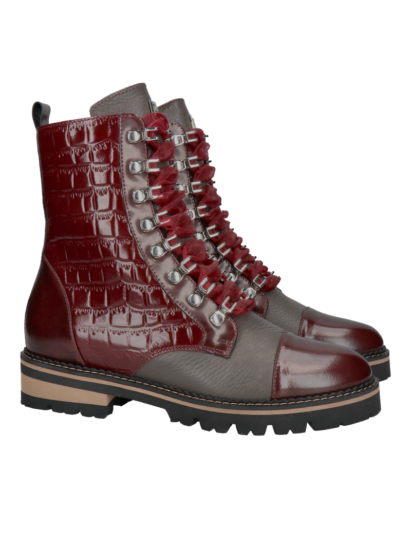 Original burgundy women's leather boots, high quality and unique style, Polish leather footwear manufacturer, Konopka Shoes