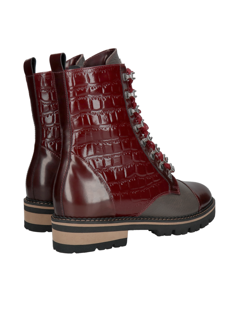 Original burgundy women's leather boots, high quality and unique style, Polish leather footwear manufacturer, Konopka Shoes