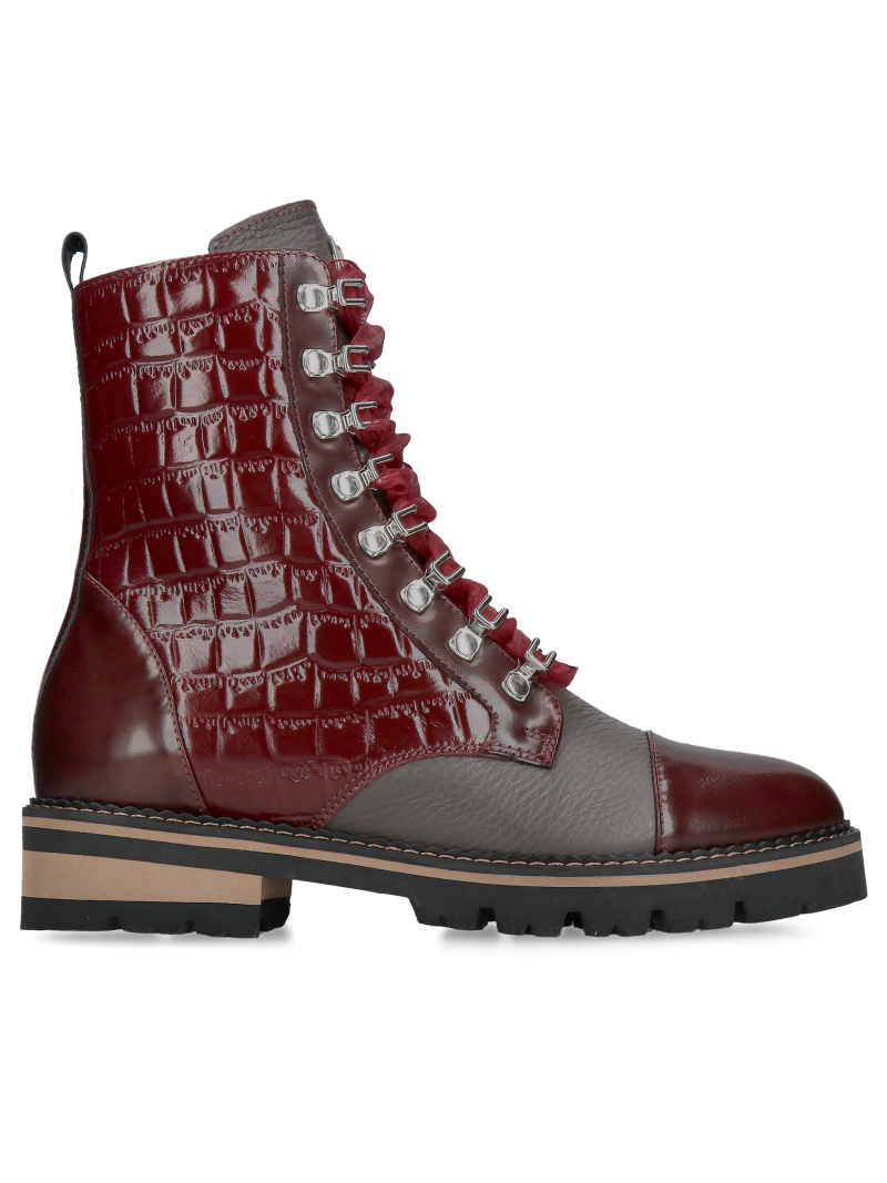 Original burgundy women's leather boots, high quality and unique style, Polish leather footwear manufacturer, Konopka Shoes