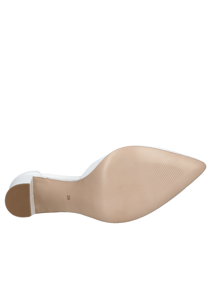 Women's wedding pumps with high heels in pearl white, delicate straps holding the foot, Konopka Shoes