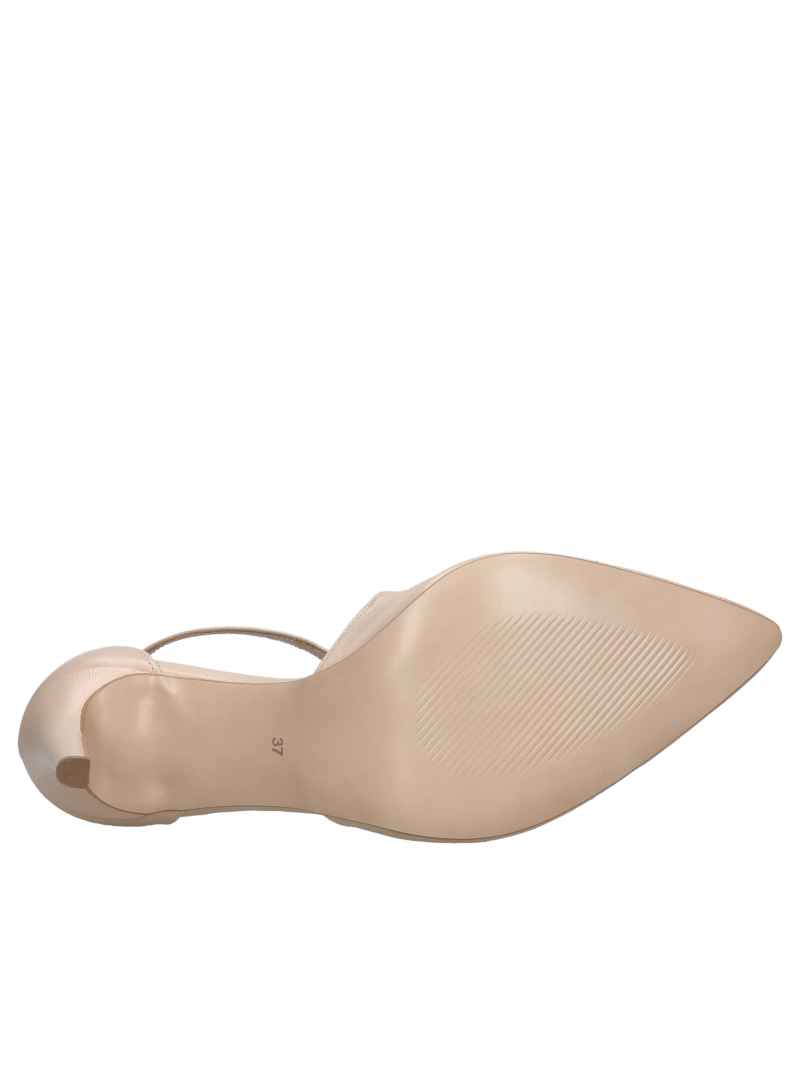 Women's ecru leather pumps with delicate straps on the instep, women's wedding shoes