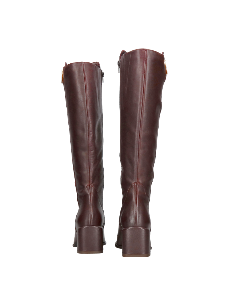 Women's burgundy boots, high women's leather boots, boots with square toes
