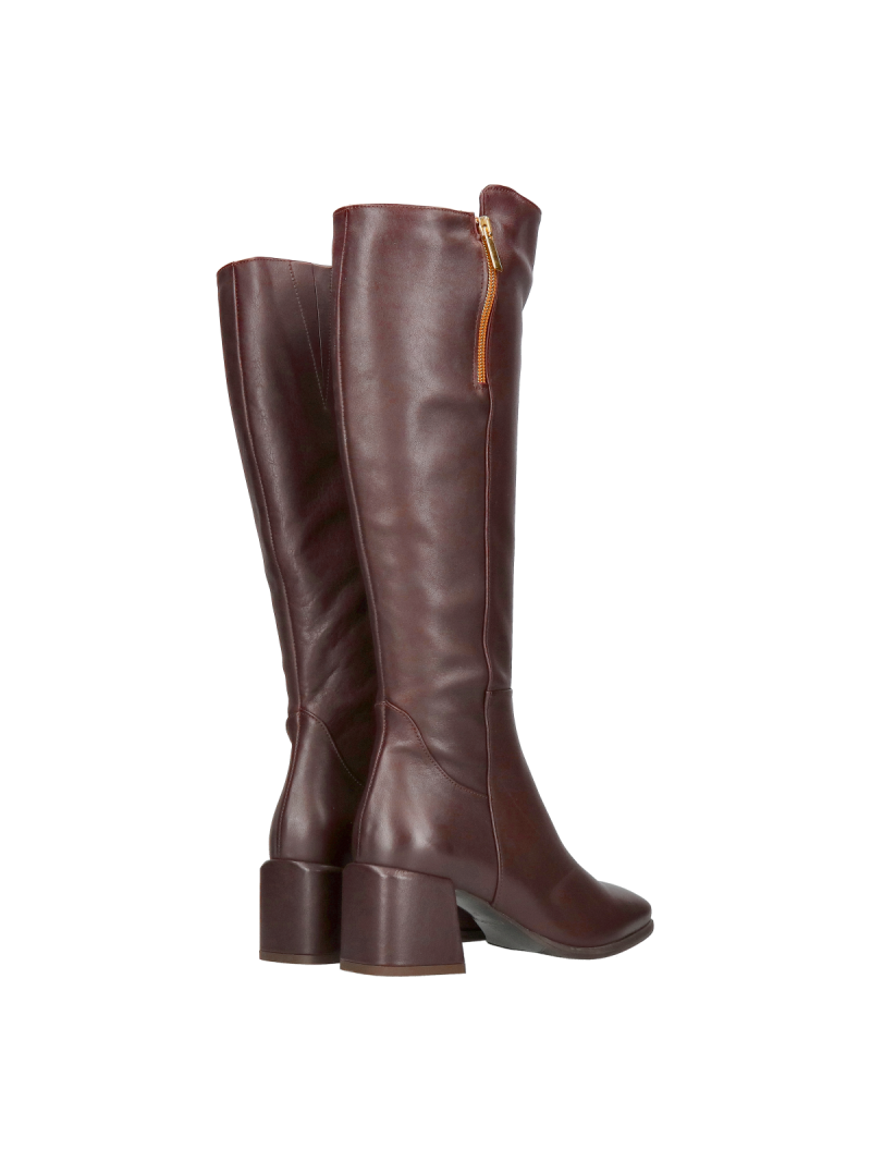 Women's burgundy boots, high women's leather boots, boots with square toes