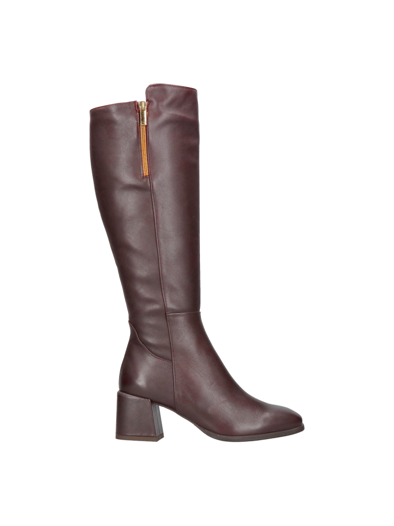 Women's burgundy boots, high women's leather boots, boots with square toes