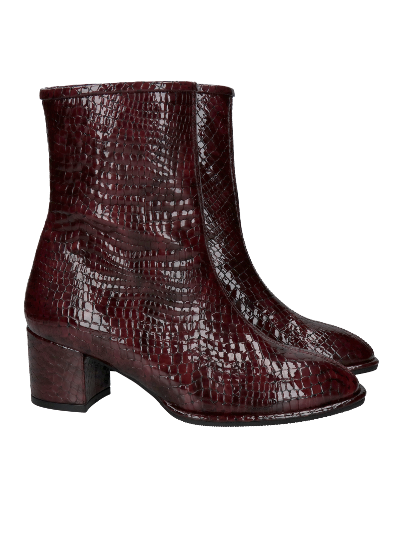 Women's winter boots, burgundy ankle boots made of exceptionally soft leather