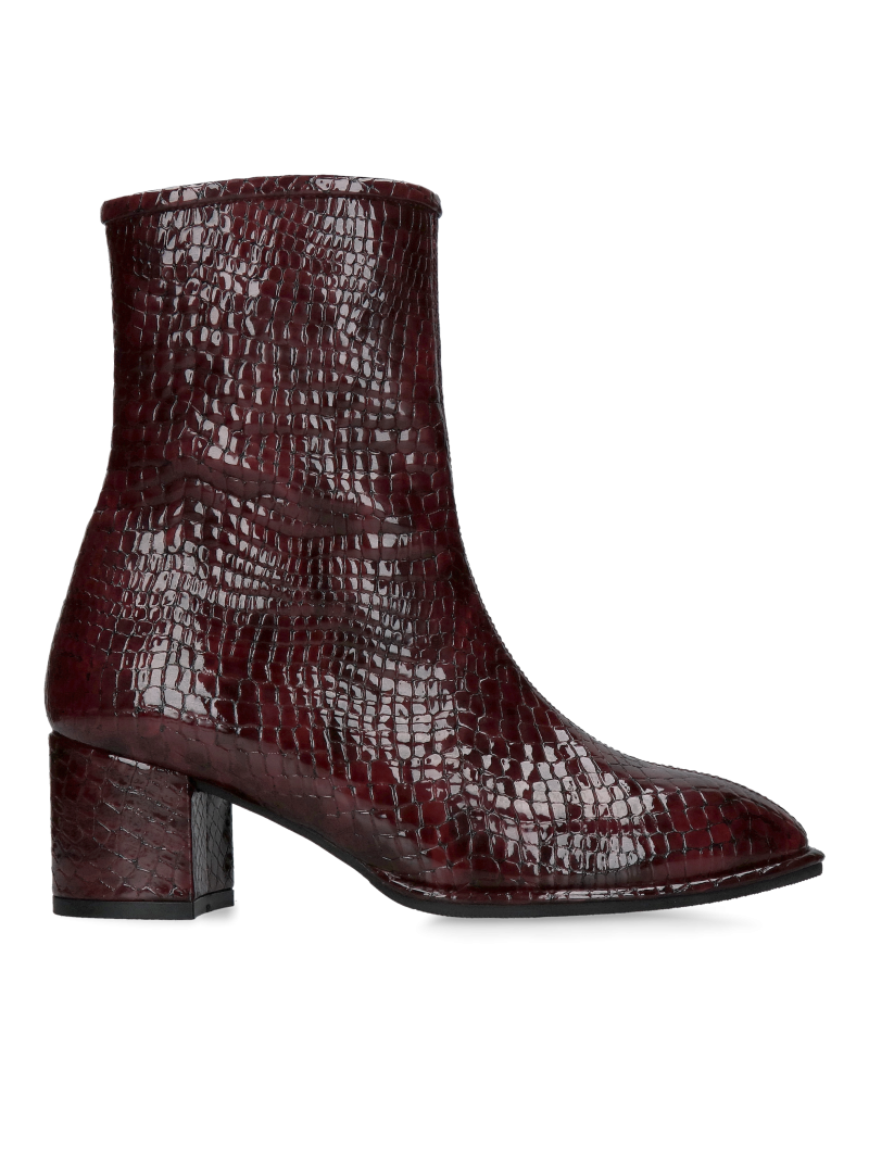 Women's winter boots, burgundy ankle boots made of exceptionally soft leather