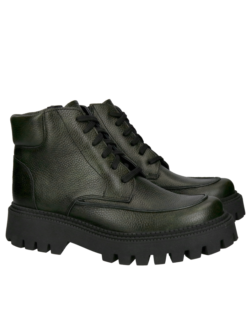 Women's leather lace-up boots, winter boots with thick soles