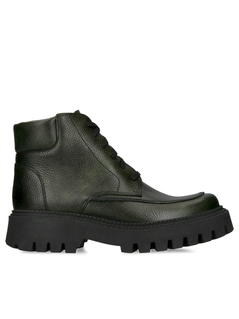 Women's leather lace-up boots, winter boots with thick soles