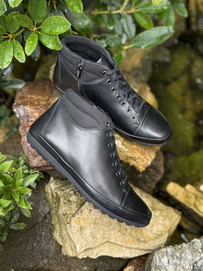 Men's leather boots, men's black winter boots, Conhpol men's winter boots, high cushioning and soft HOVERCRAFT sole