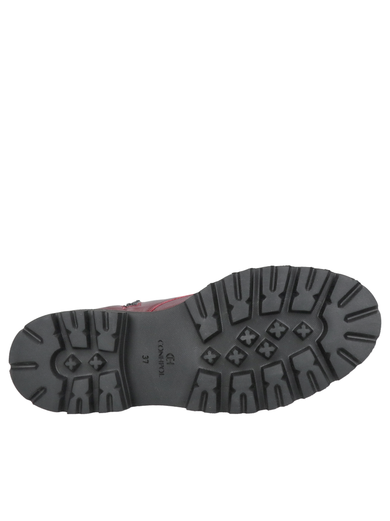 Women's burgundy genuine leather ankle boots, low lace-up design with a lightweight and comfortable sole