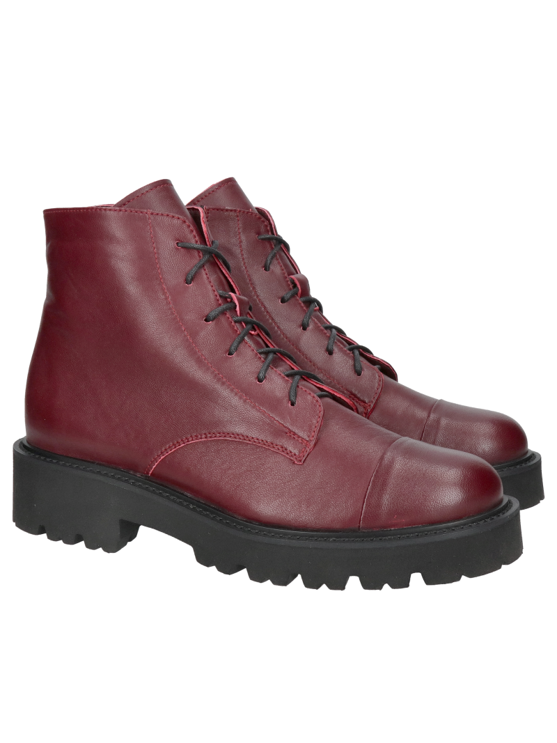 Women's burgundy genuine leather ankle boots, low lace-up design with a lightweight and comfortable sole