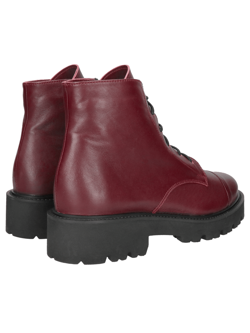 Women's burgundy genuine leather ankle boots, low lace-up design with a lightweight and comfortable sole
