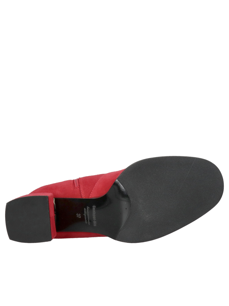 The juicy red of women's low-heeled suede boots