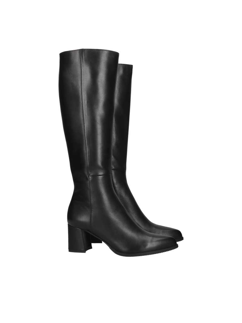 Women's heeled boots, elegant pointed-toe boots made of grain leather, Polish footwear manufacturer