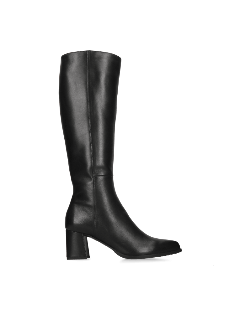 Women's heeled boots, elegant pointed-toe boots made of grain leather, Polish footwear manufacturer