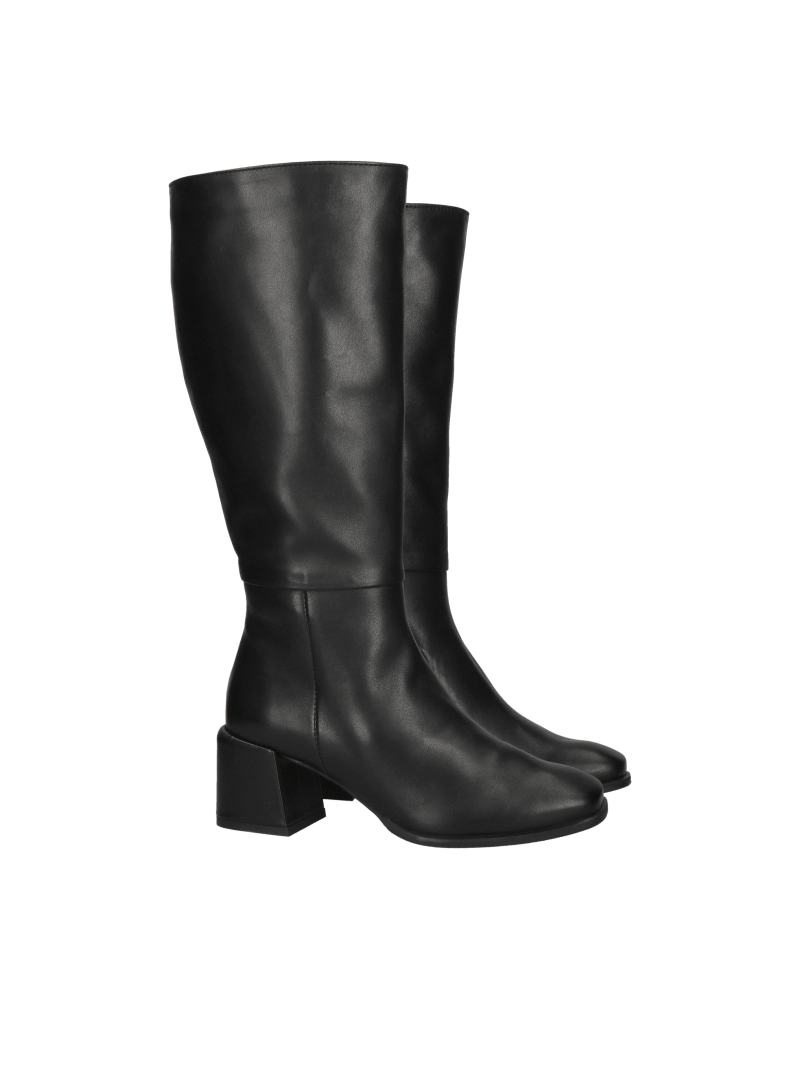 Wide calf boots, long wide calf boots, black comfortable natural leather boots