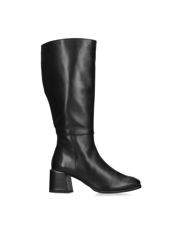 Wide calf boots, long wide calf boots, black comfortable natural leather boots